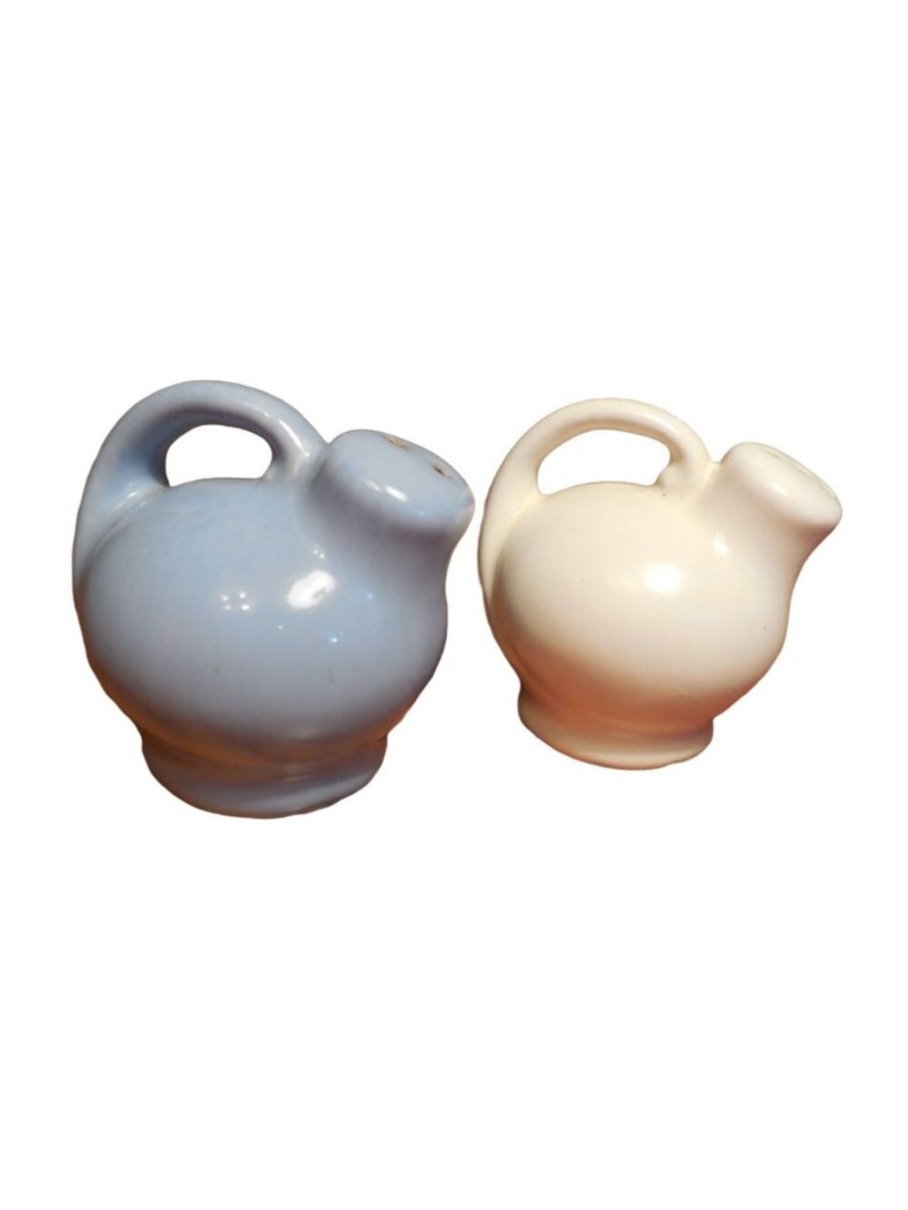 Vintage Ceramic Round Ball Shaped Salt and Pepper Shaker Set With Handles